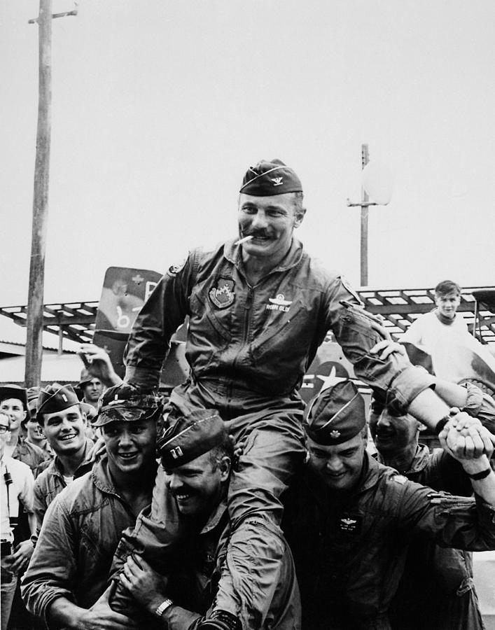 Colonel Robin Olds After Completing 100th Combat Mission - Vietnam 1967 Photograph by War Is Hell Store