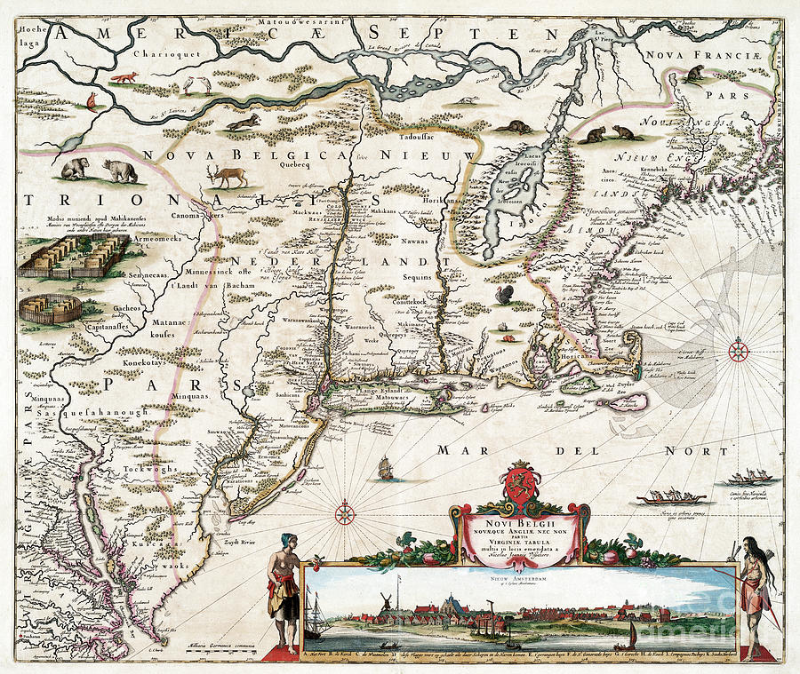 Colonial America, 1655 Drawing by Nicolaes Visscher