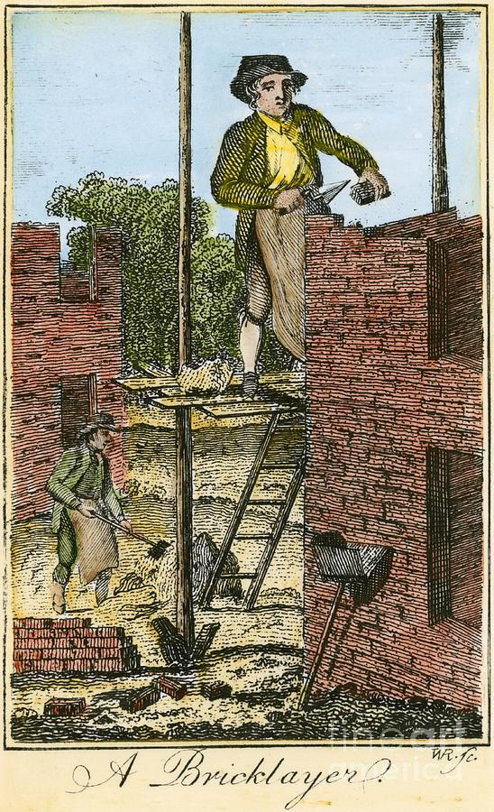 COLONIAL BRICKLAYER, 18th C Drawing by Granger
