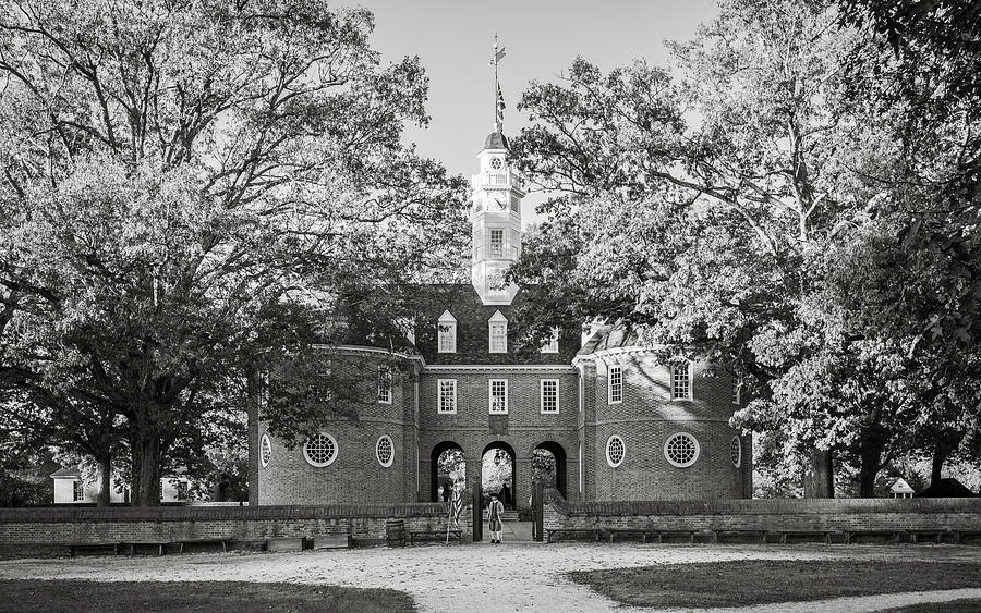 Colonial Capitol in Fall - Black and White Photograph by Rachel Morrison