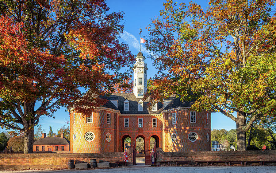 Colonial Capitol In The Fall - Oil Painting Style Photograph