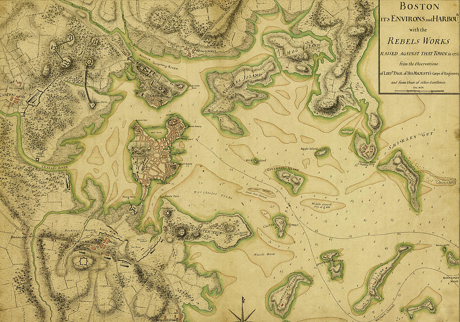 Map Drawing - Colonial Defenses Against the British 1775 by Vintage Military Maps