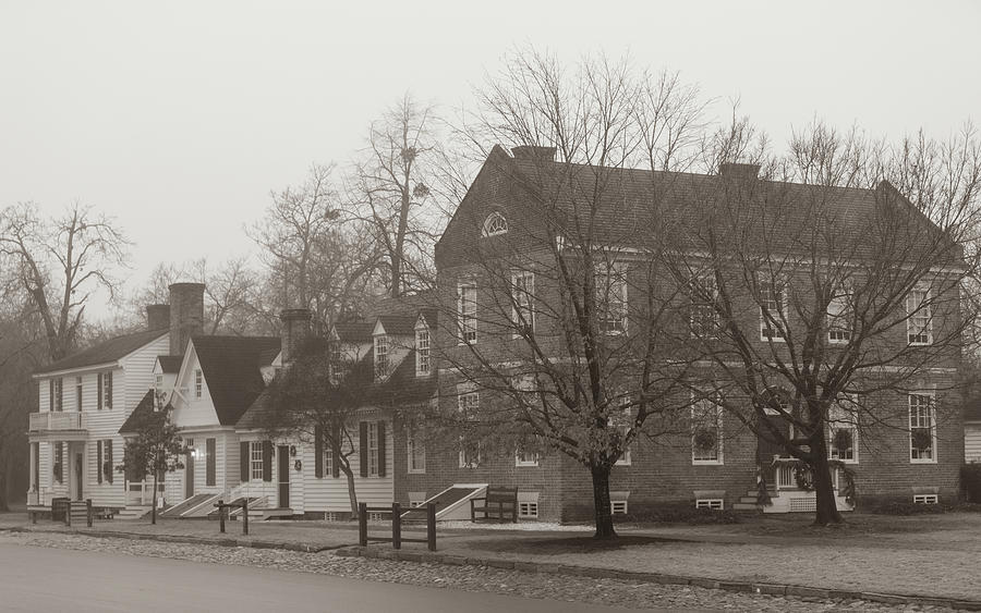 Colonial Houses on a Misty Morning Sepia Photograph by Rachel Morrison