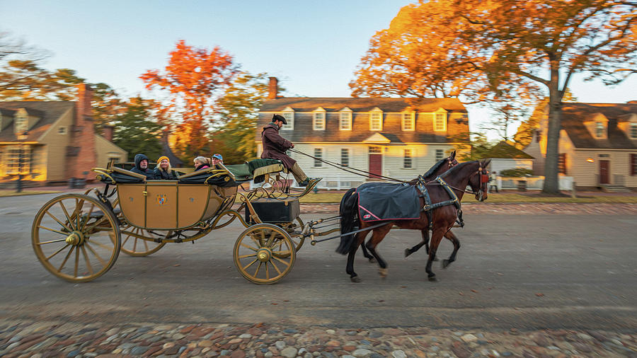 Colonial Williamsburg Autumn Carriage Ride - Oil Painting Style Photograph by Rachel Morrison
