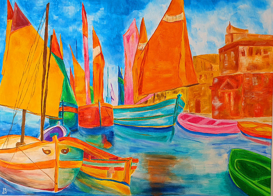 Color Boats Painting by Maria Sabrina Viviani Fine Art America