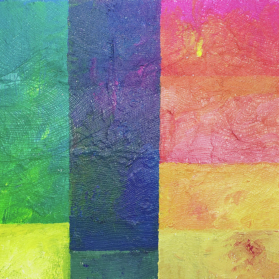 COLOR CRUSH Textured Abstract Squares in Aqua Green Yellow Purple Pink Orange Painting by Lynnie Lang