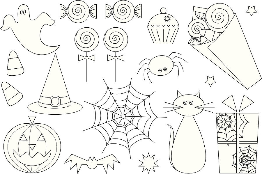 Color In Halloween Icon Set Drawing by Jojo100