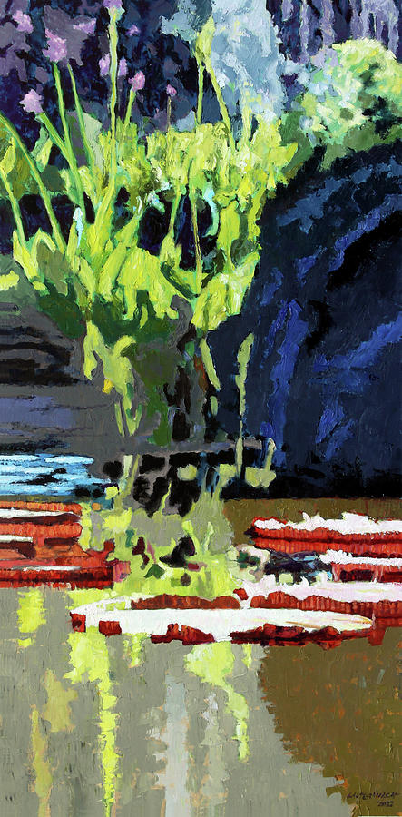 Color Patterns on Lily Pond Painting by John Lautermilch