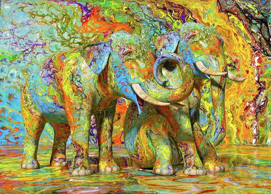 Color Splash Elephant Pair Digital Art