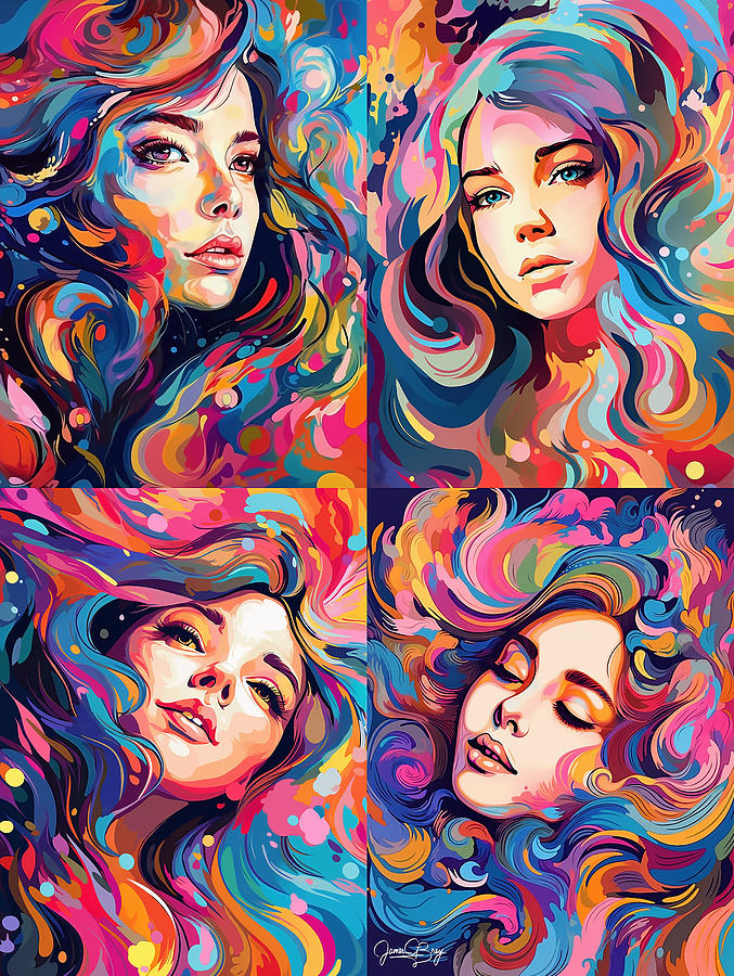 Color Splashed Illustration Of Beautiful Woman 11 Digital Art By Jim