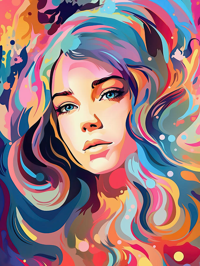 Color Splashed Illustration Of Beautiful Woman 9 Digital Art By Jim