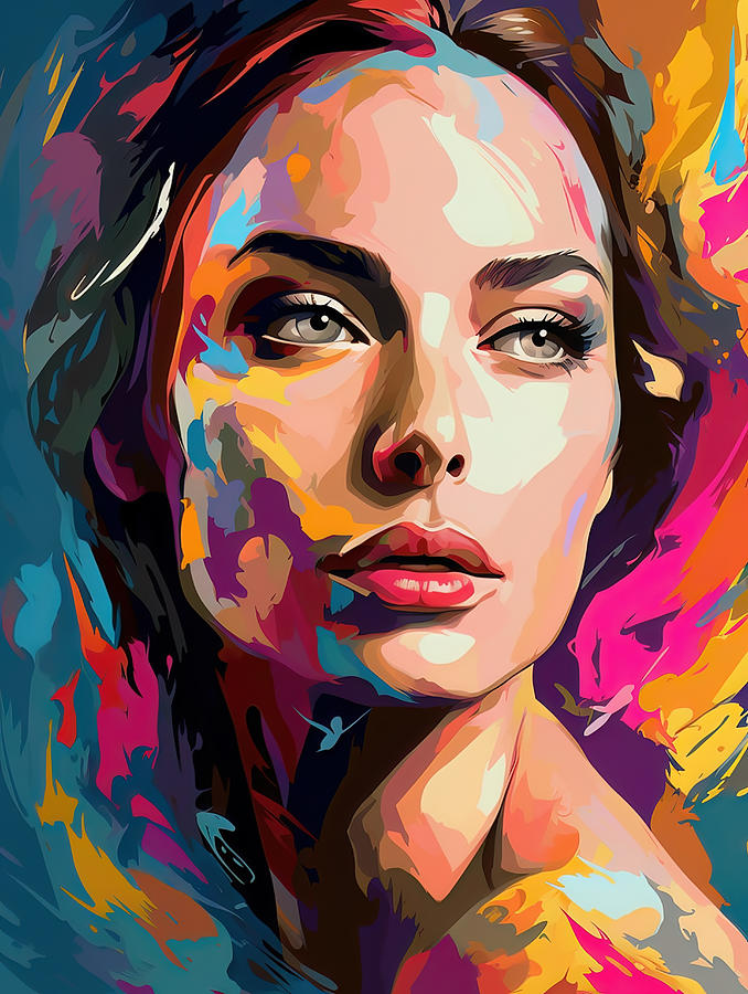 Color Splashed Illustration Of Beautiful Woman Digital Art By Jim Brey