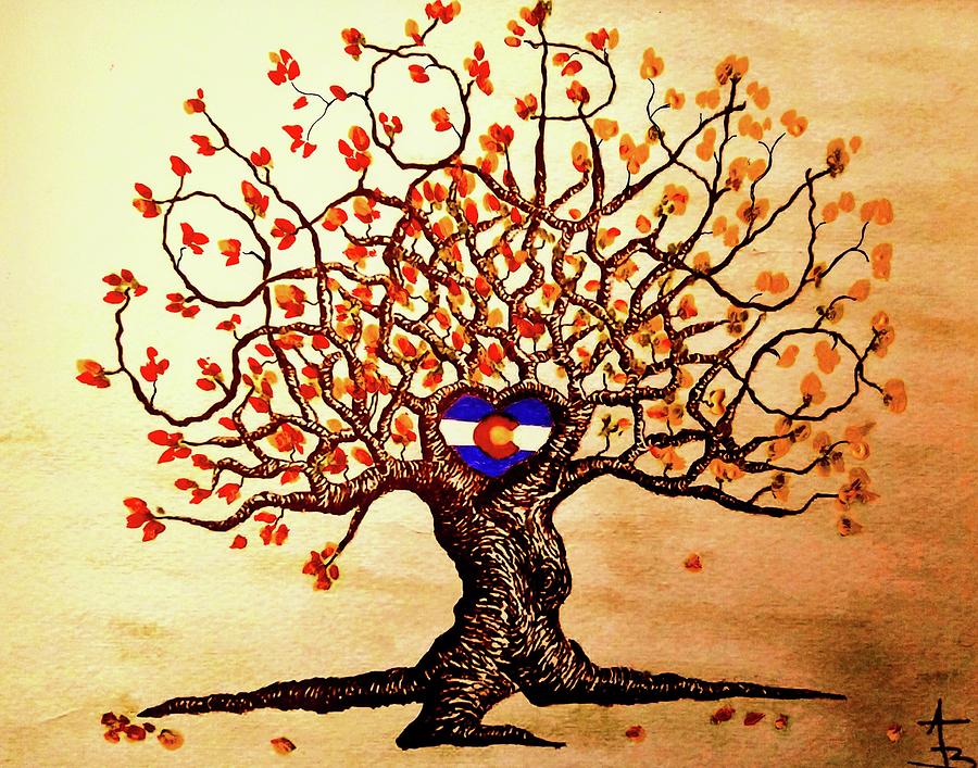 Colorado Fall Love Tree -updated Drawing by Aaron Bombalicki
