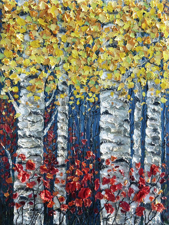 Colorado landscape Textured Aspen Grove Original Palette Knife Forest Painting Painting by Lena Owens Colorado landscape Textured Aspen Grove Original Palette Knife Forest Painting Painting by Lena Owens
