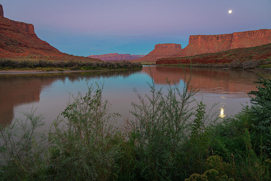 Colorado River and Moon Photograph by Gary Lengyel