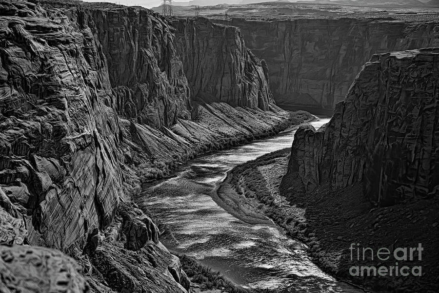 Colorado River flow to Glen Canyon Dam Page Arizona BW Photograph by Chuck Kuhn