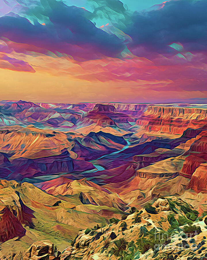 Colorado River Flows Thru Grand Canyon Creative Art  Digital Art by Chuck Kuhn