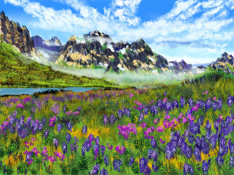 Colorado Rocky Mountain River Spring Florals Painting