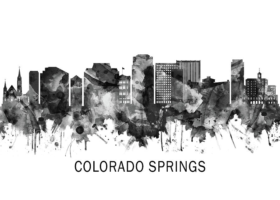 Colorado Springs Skyline Bw Mixed Media