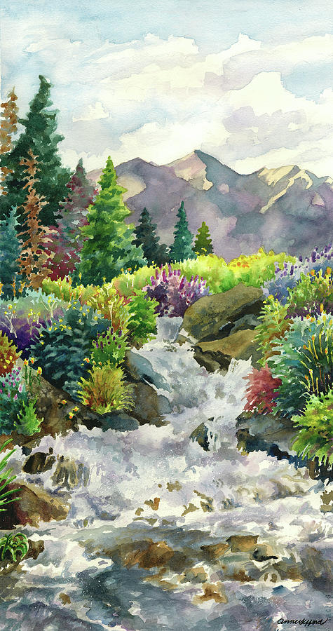 Colorado Waterfall Painting by Anne Gifford