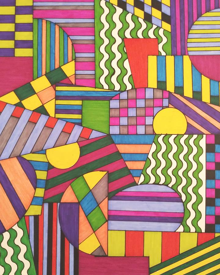 Colored Chaos of Lines and Plaids Drawing by SarahJo Hawes - Fine Art ...