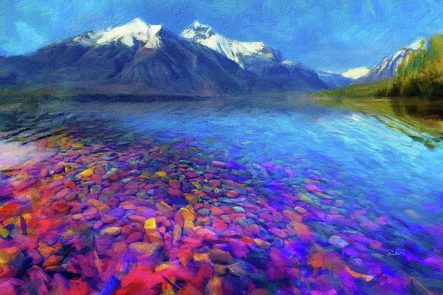 Colored River Rocks at Lake McDonald Digital Art by Russ Harris