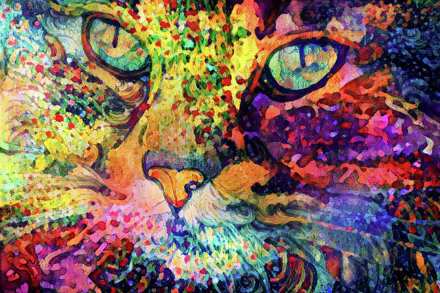 Colorful Abstract Cat Closeup Art Digital Art by Peggy Collins