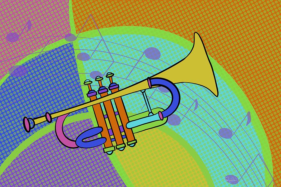 Colorful Abstract Trumpet Digital Art by Pamela Williams