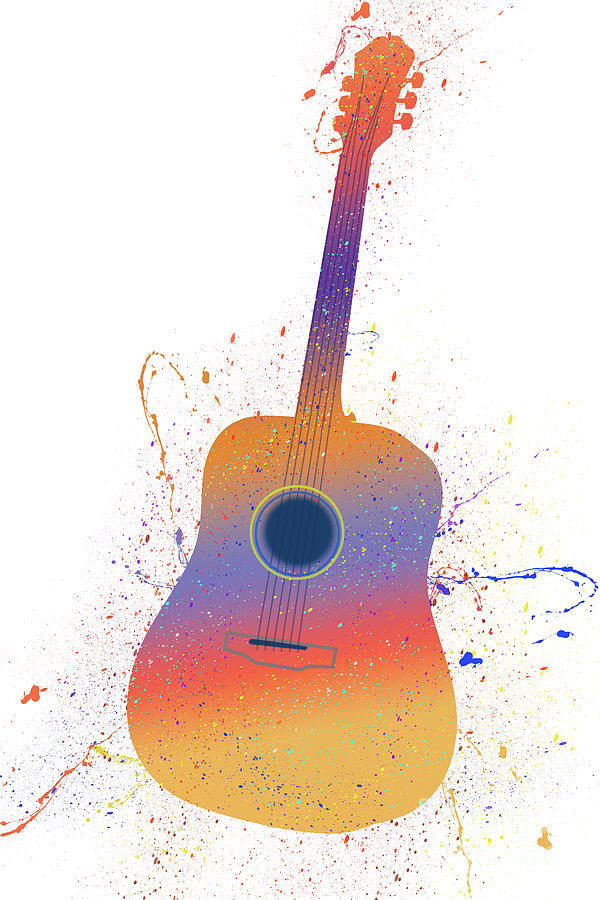 Colorful Acoustical Guitar with Paint Splatter White BK Photograph by ...