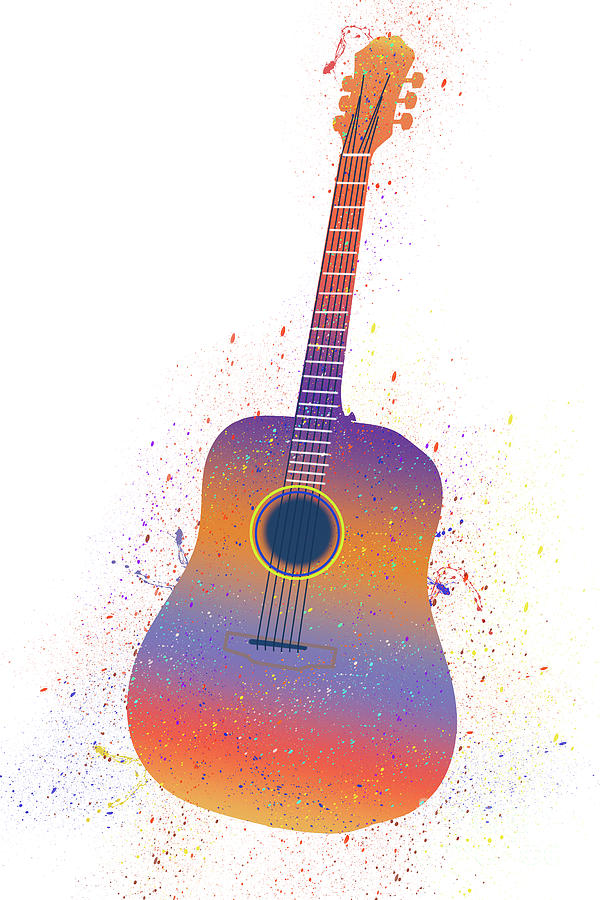 Colorful Acoustical Guitar with Paint Splatter White V2 Photograph by ...