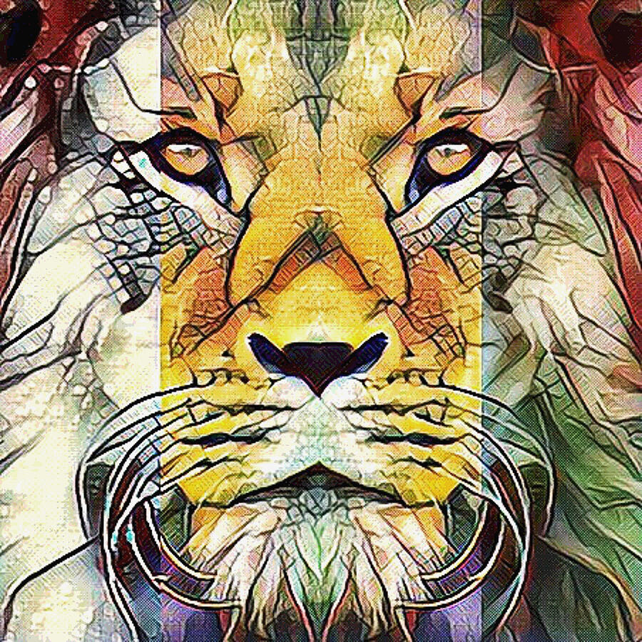 Colorful African Lion Portrait Wildlife Pop Art  Digital Art by Shelli Fitzpatrick