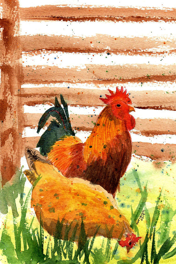 Colorful Rooster And Hen Painting