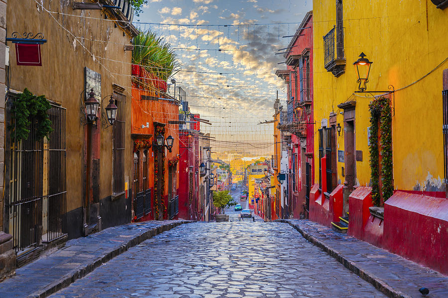 Colorful alley in San Miguel de Allende, Mexico Photograph by © Marco Bottigelli