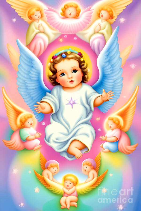Colorful Angels with Baby Jesus IV Digital Art by Munir Alawi