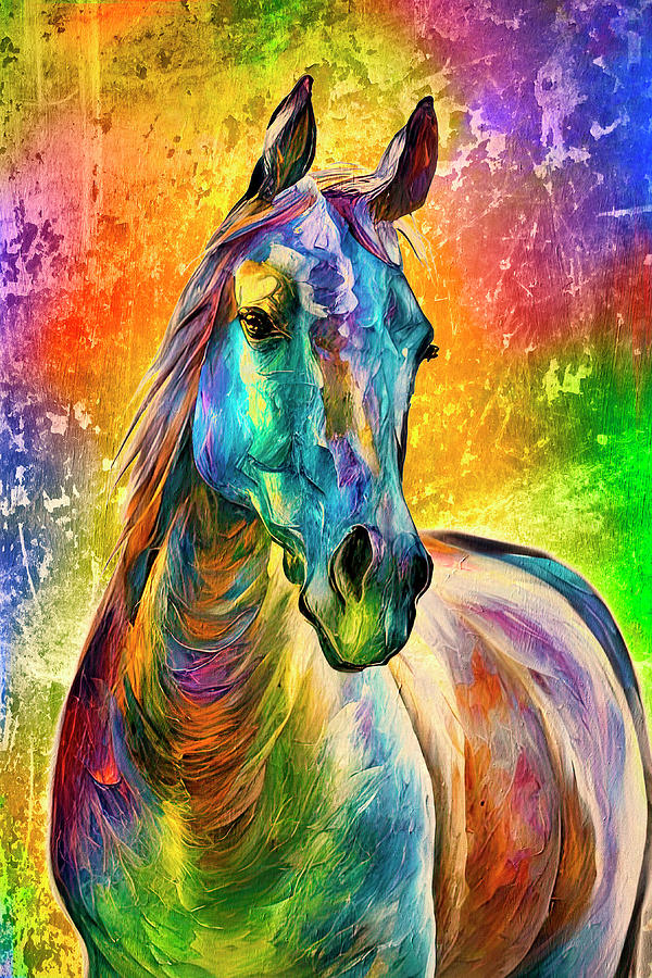 Colorful Arabian horse on a rusty metal background - digital painting Digital Art by Nicko Prints