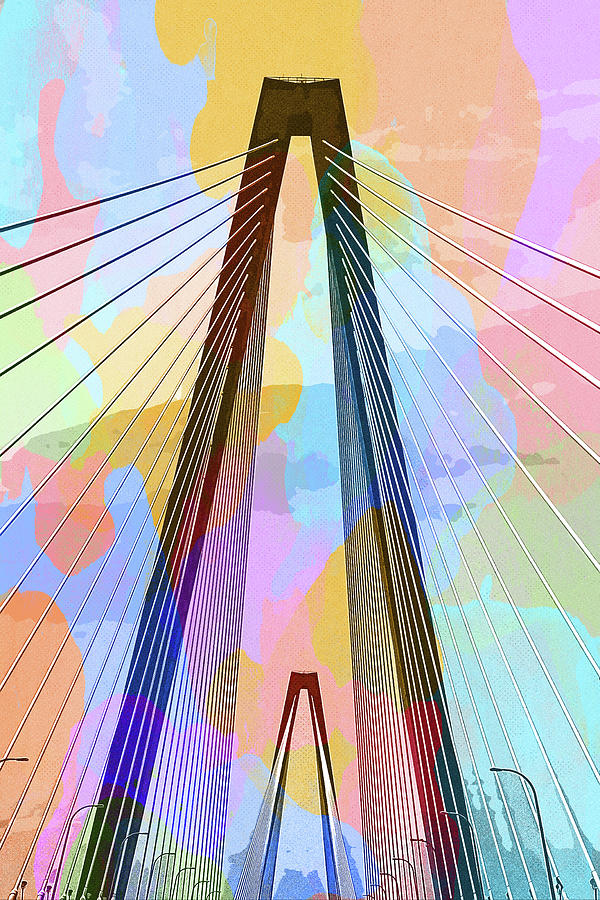 Colorful Arthur Ravenel Bridge Print Mixed Media by Dan Sproul