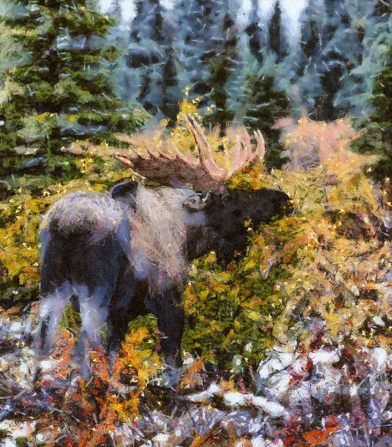 Colorful Autumn Moose Painting by Dan Sproul