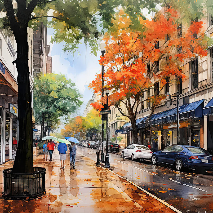 Colorful Autumn Streets Painting by Lourry Legarde