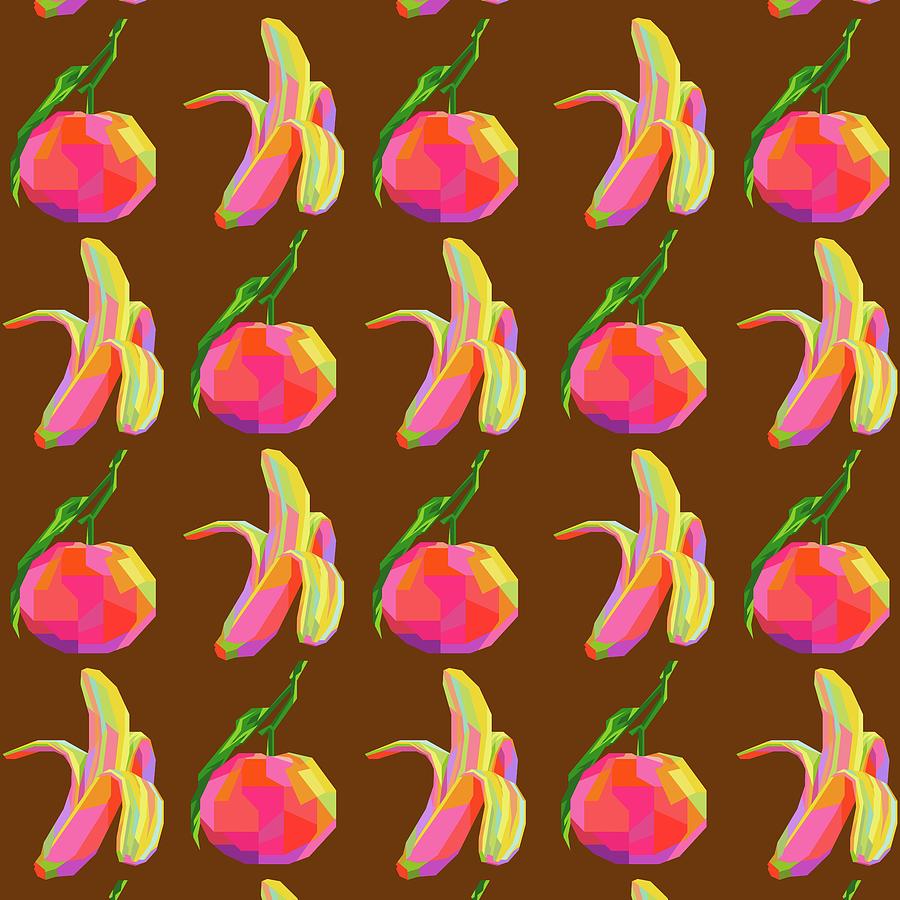 Colorful Banana Orange Wpap Pop Art Pattern Brown Background Digital Art
