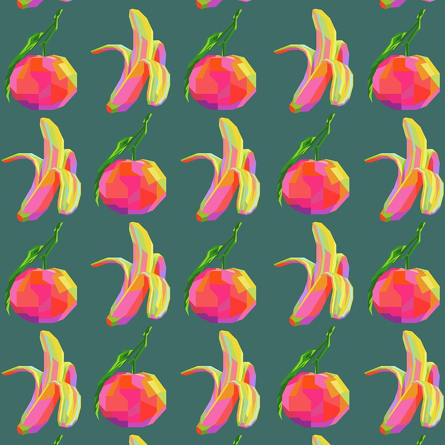 Colorful Banana Orange Wpap Pop Art Pattern Green Background Digital Art
