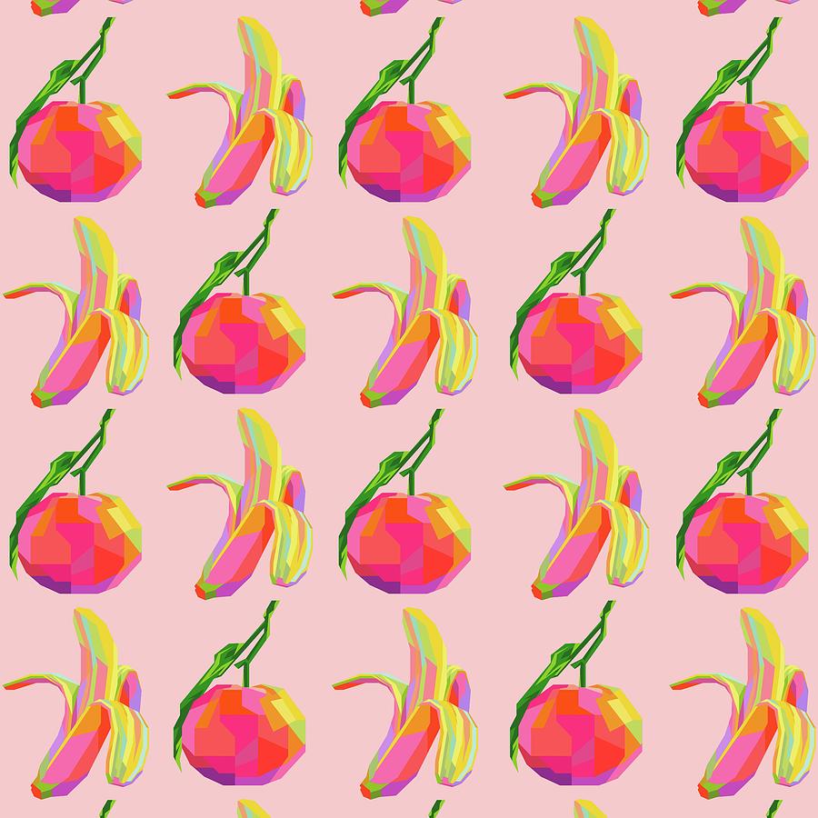 Colorful Banana Orange Wpap Pop Art Pattern Pink Background Digital Art