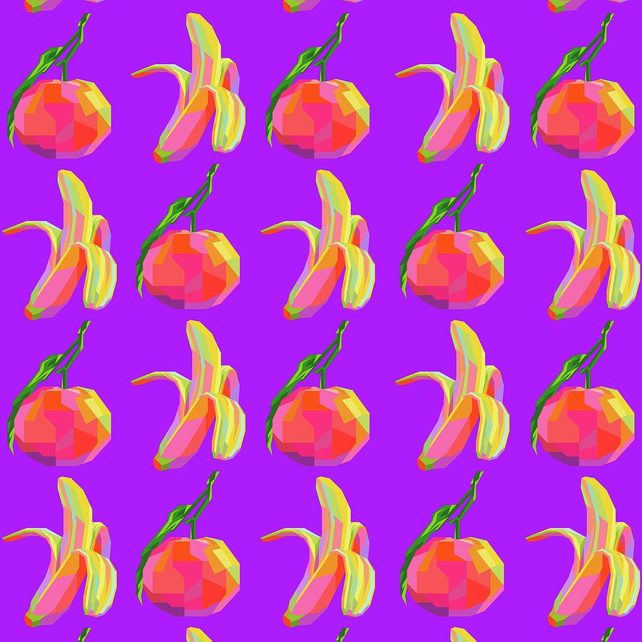 Colorful Banana Orange Wpap Pop Art Pattern Purple Background Digital Art