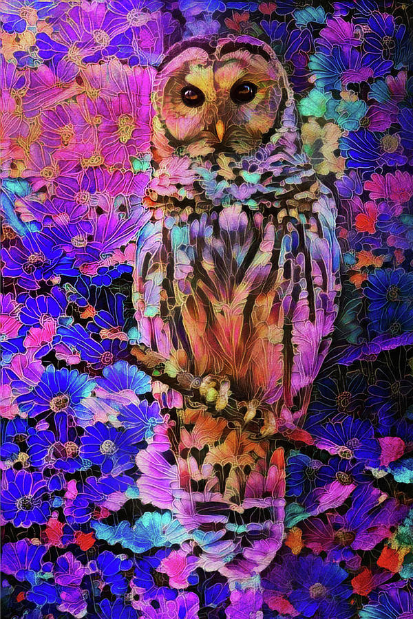 Colorful Barred Owl Abstract Art Digital Art by Peggy Collins