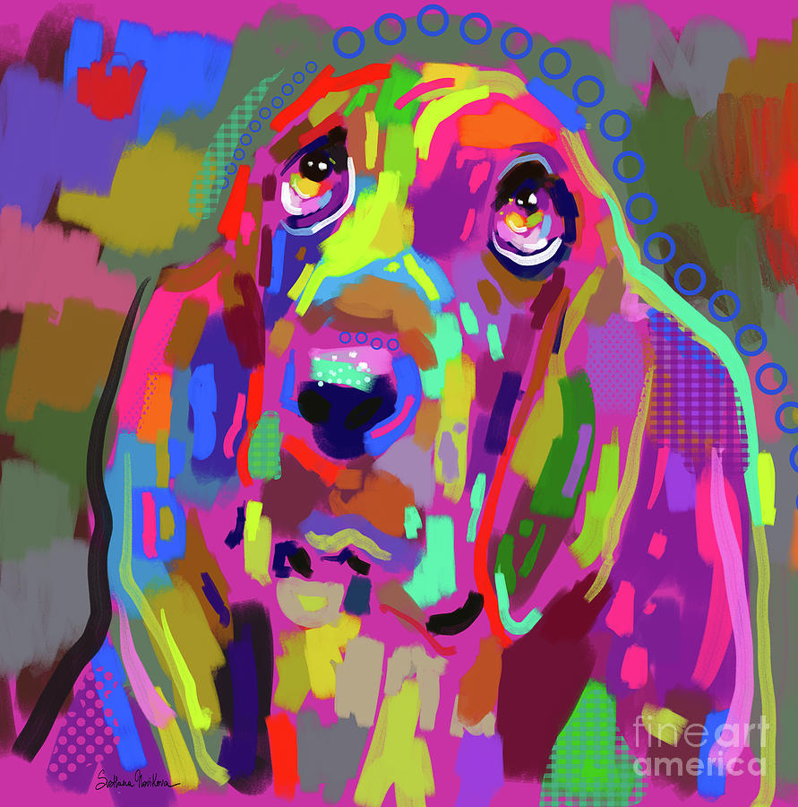 Colorful Basset Hound Dog painting Digital Art by Svetlana Novikova