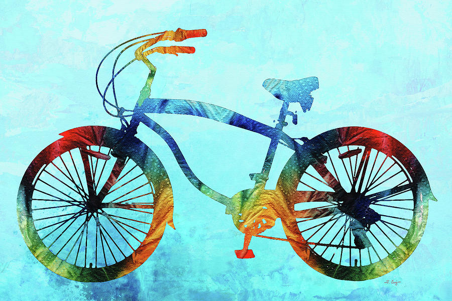 Colorful Beach Cruiser Bicycle Art On Blue Painting by Sharon Cummings