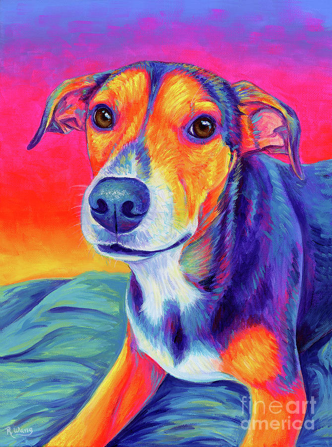 Colorful Beagle Mix - Scrappy Painting by Rebecca Wang