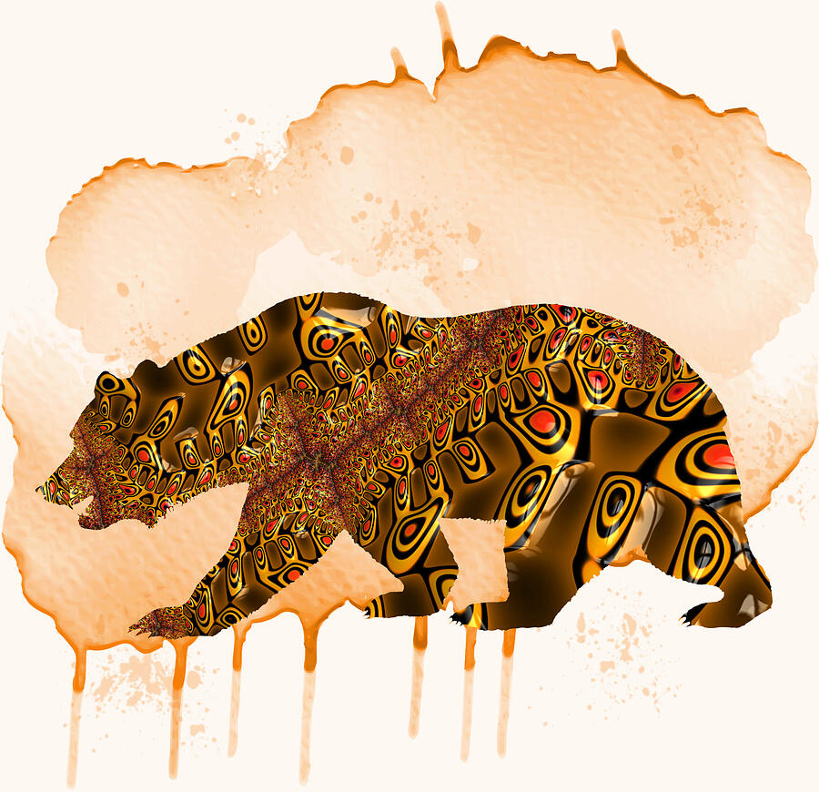 Colorful Bear-fractal Watercolor Fusion Art Mixed Media