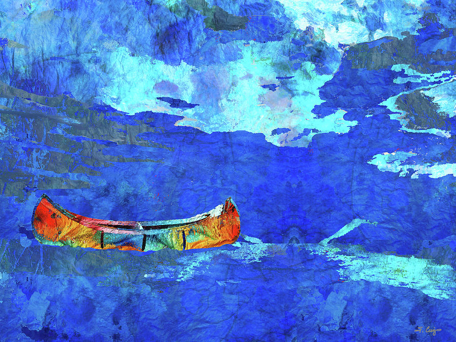 Colorful Birch Wood Canoe Art Painting by Sharon Cummings