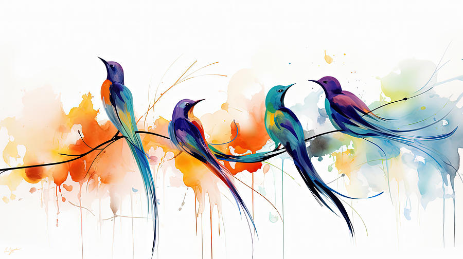 Feather Painting - Colorful Bird Art by Lourry Legarde