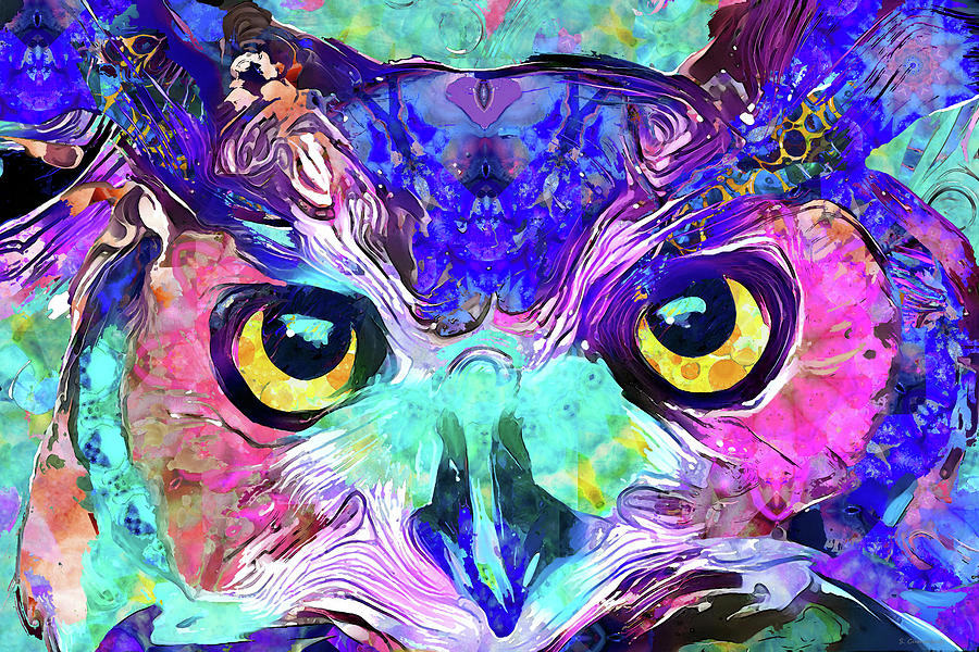 Colorful Bird Art - Wild Owl Painting by Sharon Cummings